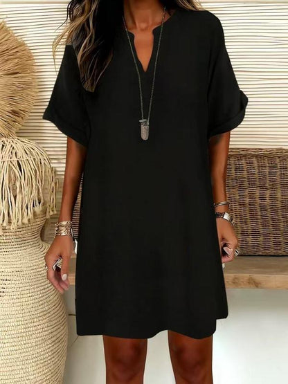 【🔥Bestseller 2026-Nur für kurze Zeit- 50 % Rabatt】✨Mode V-neck cotton and linen slim dress-😍Zeige deine perfekte Figur