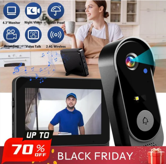 🚪 JETZT 50% RABATT! 📹 Kabellose Video-Türklingel – 1080P, 170°-Winkel, 4,3-Zoll-Bildschirm, wasserdicht (IPX65) & Nachtsicht ✨