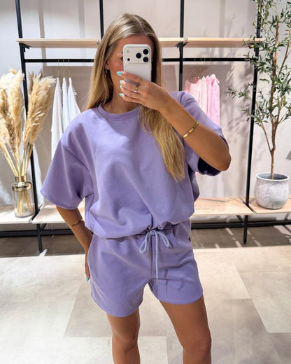 👗🩳 Damen Lounge-Set – Lockeres Oberteil & Shorts, verstellbarer Kordelzug, tiefe Taschen – 50% RABATT! 🔥🌸