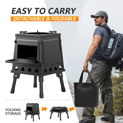 🔥 Faltbarer Outdoor-Holzofen – Tragbarer Campingkocher für Kochen, Grillen und Lagerfeuer mit Holz