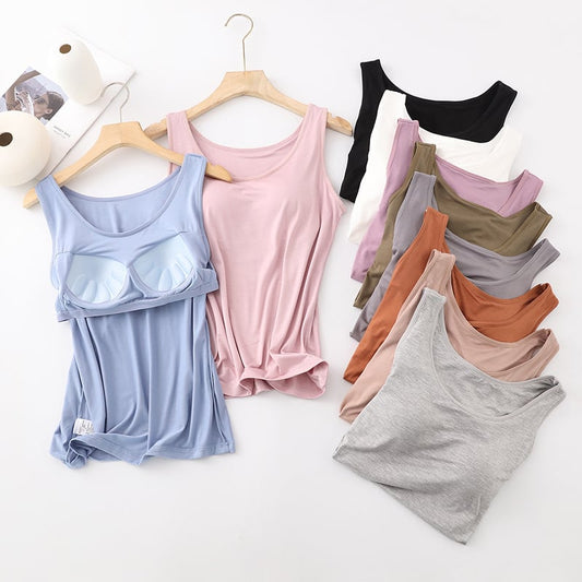 🎁 Heißer Verkauf 50% RABATT 👉 Damen Klassisches Einfarbiges Tank Top mit Integriertem BH 🎉