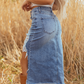 💙50% KORTING! 💎 Dames Hoge Taille Gescheurde Denim Midi Rok – Asymmetrische Zoom, Distressed Details & Flatterende Pasvorm 👖✨