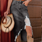 💙50% KORTING! 💎 Dames Hoge Taille Gescheurde Denim Midi Rok – Asymmetrische Zoom, Distressed Details & Flatterende Pasvorm 👖✨