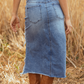 💙50% KORTING! 💎 Dames Hoge Taille Gescheurde Denim Midi Rok – Asymmetrische Zoom, Distressed Details & Flatterende Pasvorm 👖✨