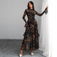🌞Frühlingserwachen: 50% Rabatt!✨ Damen Maxikleid mit Blumenprint, transparentem Mesh & Rüschensaum – Bodycon-Passform für Gala & Abendveranstaltungen