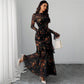 🌞Frühlingserwachen: 50% Rabatt!✨ Damen Maxikleid mit Blumenprint, transparentem Mesh & Rüschensaum – Bodycon-Passform für Gala & Abendveranstaltungen