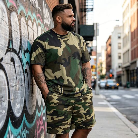 🎯 TIJDELIJKE AANBIEDING: 50% KORTING! ✨ Heren camo-print T-shirt & shorts set – Gecoördineerd, ontspannen, ademend 🌿