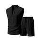 🧵 TIJDELIJKE ACTIE 50% KORTING! ✨ Heren linnen sluitloos setje – Top & Shorts, Riem veter, 7 kleuren ☀️