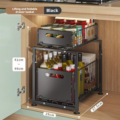 💪🥫 BLITZANGEBOT 50% RABATT! Ausziehbares Doppelregal Schrankorganizer – 5 Höhenstufen, 2 Ebenen, Kohlenstoffstahl, Große Kapazität, Keine Montage ✨