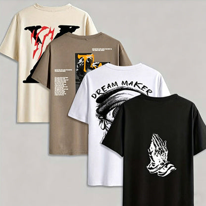 Men's Streetwear Graphic T-Shirts 4-Piece Set