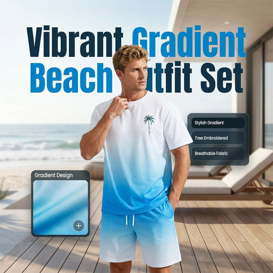🔥Herren Farbverlauf Kurzarm-Shirt und Shorts Set