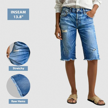 ⏰ 50 % RABATT – Nur für kurze Zeit ✨👖Stilvolle Denim-Shorts mit Used-Effekt – leichte Destroy-Details, bequeme Passform & vielseitig kombinierbar ✨