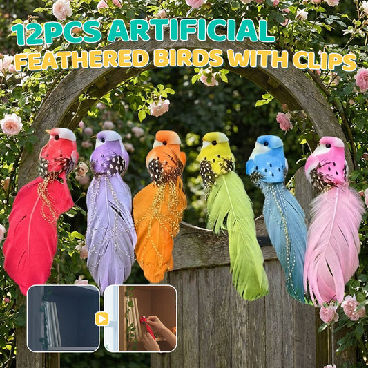✨Begrenztes Angebot -12 Stück Künstliche Federvögel mit Clips