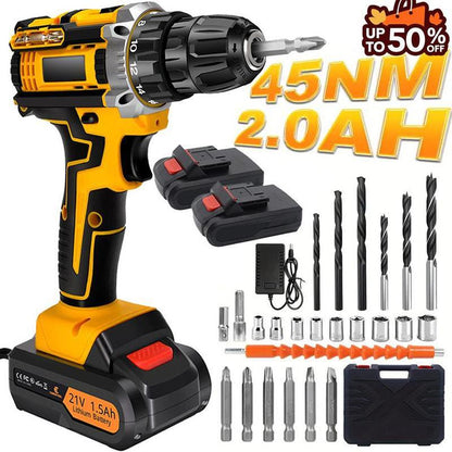 📢📢50% RABATT!! ⏰ 21V Akku-Bohrschrauber – 45Nm, 2 Akkus & LED 🔋