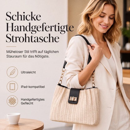 📢📢 Limitiertes Angebot – 50% Rabatt!! ⏰Geräumige Stroh-Schultertasche für Pendler&nklusive eleganter Brosche (Gratis)