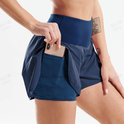 🌸LETZTER TAG SONDERPREIS!!🌸 Damen 2-in-1 Laufshorts, Hochbund Sport-Shorts mit versteckten Handytaschen, schnelltrocknend, leicht, Gym Yoga Shorts