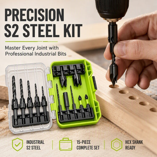 🔩⚡ LIMITIERTES ANGEBOT – Kegelsenker-Bohrer-Set mit Tiefenanschlag & 1/4" Sechskantschaft für Holzbearbeitung