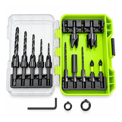 🔩⚡ LIMITIERTES ANGEBOT – Kegelsenker-Bohrer-Set mit Tiefenanschlag & 1/4" Sechskantschaft für Holzbearbeitung