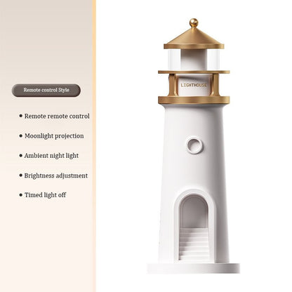 ✨Kreatives LED-Nachtlicht in Leuchtturmform mit Projektion – kabellose, wiederaufladbare Tischlampe mit Bewegungssensor und Bluetooth